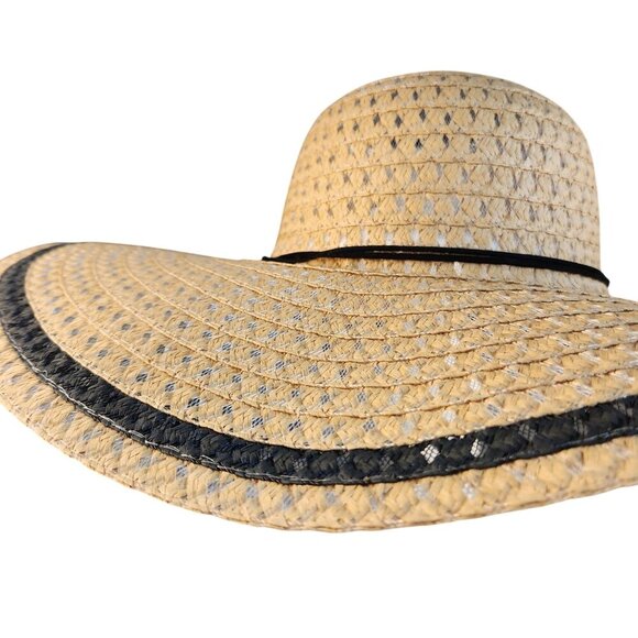 Wide Brim Natural Straw Sun Hat With Black Ribbon Bow Lightweight & Breathable I - Picture 12 of 12
